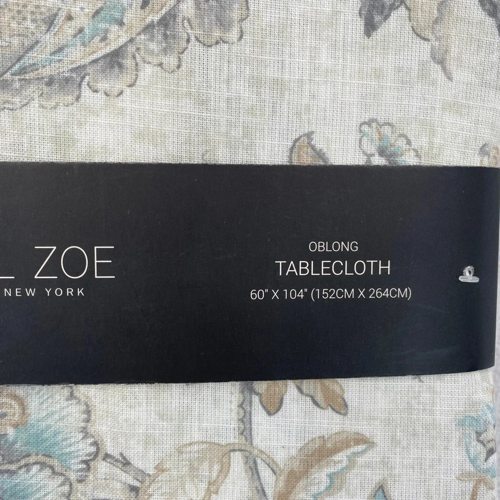 Rachel Zoe Tablecloth 60x104 Blue Grey Floral Paisley Medallion Boho Shabby Chic